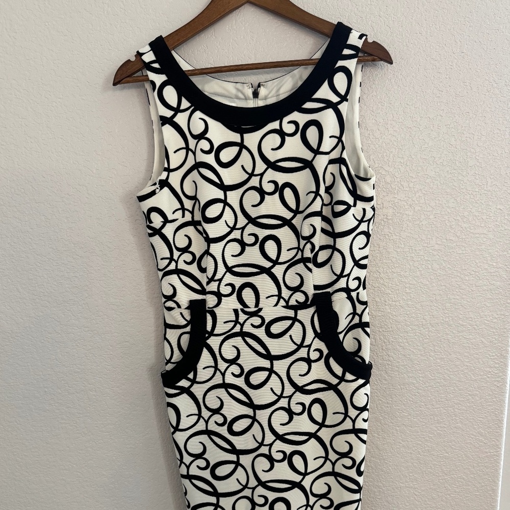 London Times Sheath Dress Midi Women’s Black White